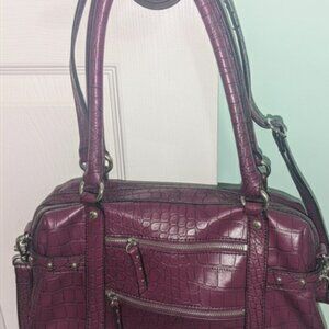 Nine & Co. by Nine West Satchel | Plum Croc Embossed Shoulder Bag | EUC